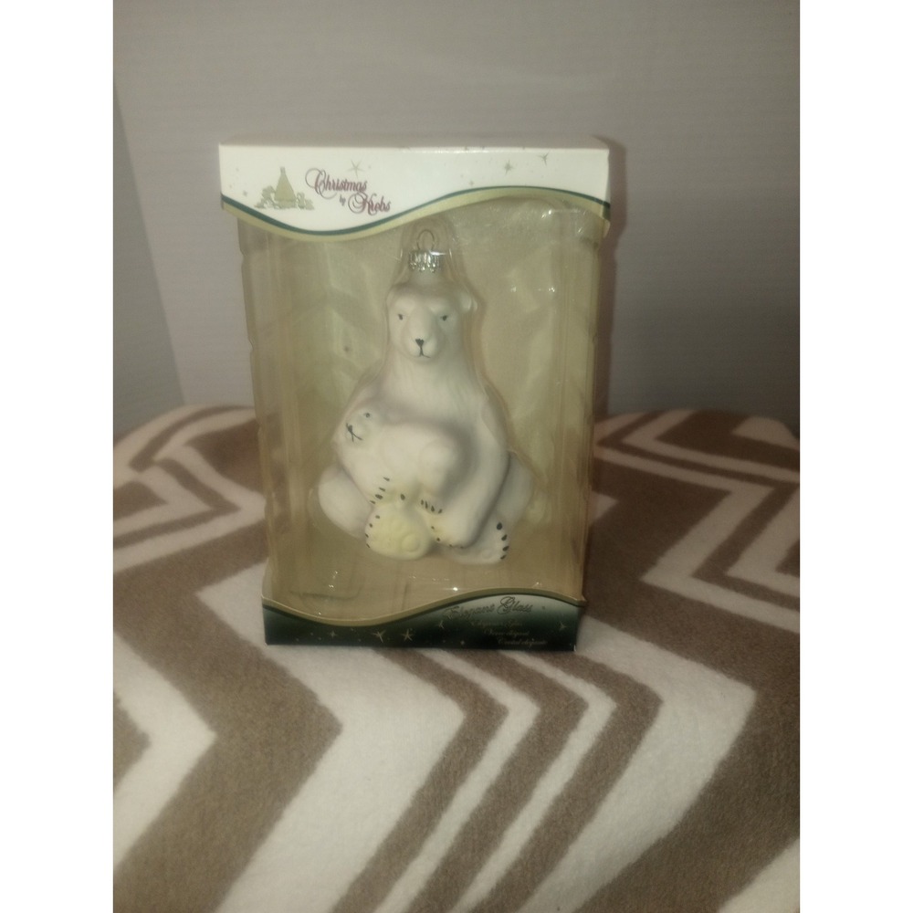 Christmas By Krebs Glass Ornament Polar Bear Cub Sitting Old‎ Stock Box Vtg